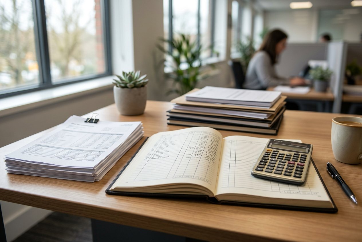 Organized financial ledgers and rental property statements for trust accounting compliance