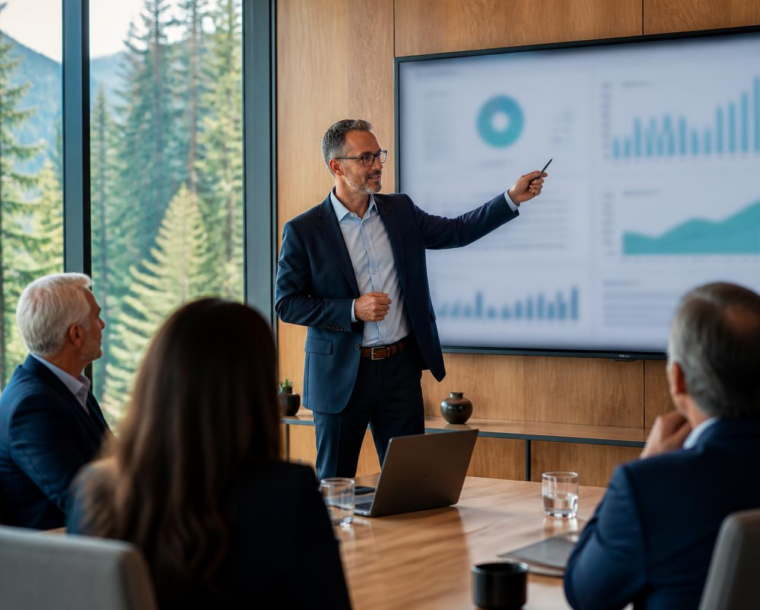 CFO presenting financial information at a board meeting